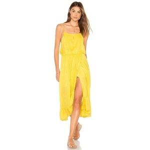 Sundress Midi Dress Womens M/L Yellow Sequin Wrap Ruffle Sleeveless Excellent